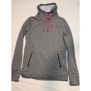 Under Armour Girls Gray Pink ColdGear Infrared Funnel Neck Hoodie Sweatshirt YL